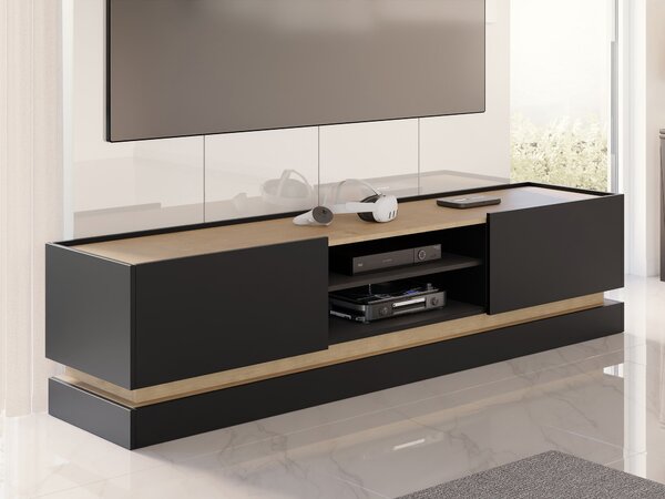 TV-állvány Comfivo Tilia, Laminált forgácslap, 47x200x37cm, Fekete, Tölgy