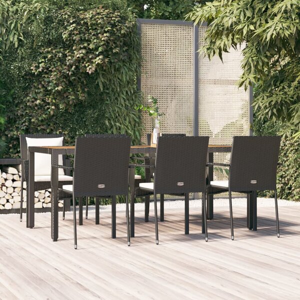 VidaXL 7 részes fekete polyrattan kerti étkezőgarnitúra párnával