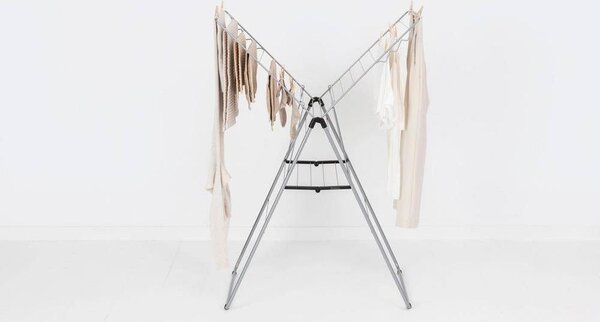 Brabantia HangOn Drying Rack ruhaszárító állvány, 20m szárítási hossz, 6db ruhaakasztó kampó, 12kg teherbírás, összecsukható, acél, metál szürke - 403422
