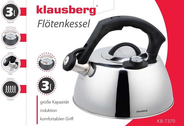 Klausberg KB-7370 Sípszóval Inox Vízforraló, 3L