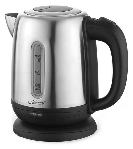 Maestro MR-027 Elektromos Vízforraló 1,2L 1630W Rozsdamentes Acél Fekete/Ezüst