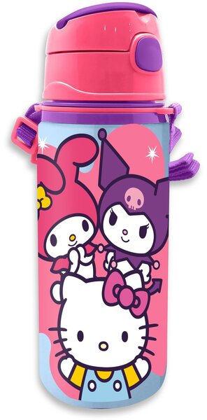 Hello Kitty Friends Alumínium Szívószálas Kulacs Akasztóval 600 ml