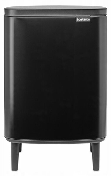 Brabantia Bo Waste Bin Hi hulladékgyűjtő felnyitható, Soft-Close fedéllel, magasított, lábakon álló, műanyag tartály, 12L - C méret, acél, matt fekete - 227226