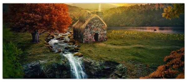Egy ház képe egy mesebeli tájban (120x50 cm)