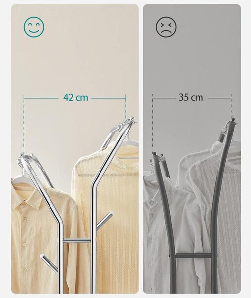 Dupla ruhatartó kerekekkel, acél ruhatartó, ezüst
