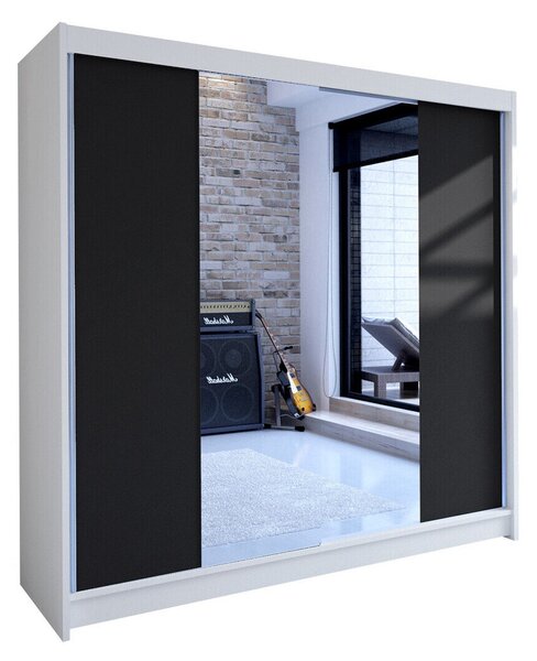 Gardróbszekrény Closico Cavaris II, Laminált forgácslap, 215x180x58cm, Fekete, Fehér