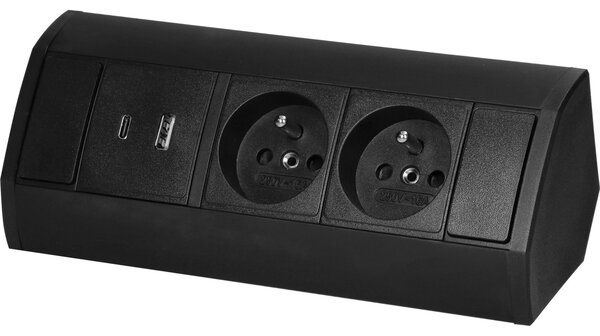 Orno Bútor Aljzat 2x2P+Z, 2xUSB A+C 2.4A, Fekete