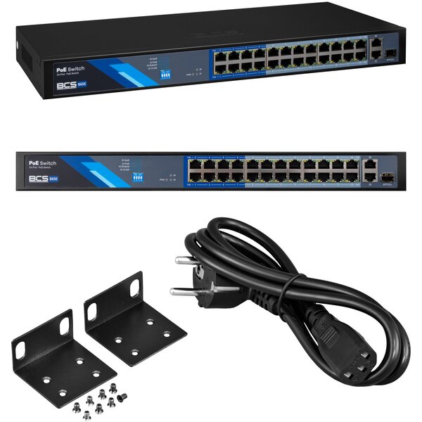 BCS BCS-B-SP2402G-1SFP 24-portos PoE kapcsoló exPoE-val és 250W teljesítménnyel