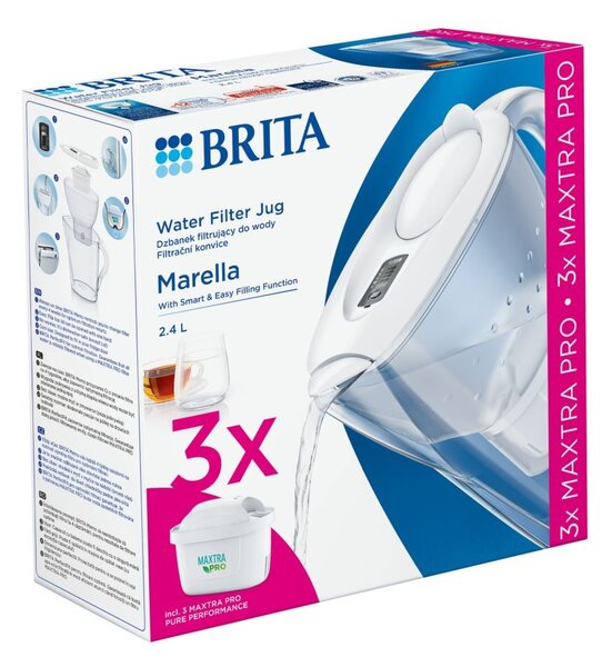 Brita Marella vízszűrő kancsó 2.4 liter fehér + 3db Maxtra Pro szűrőbetét (1052791)