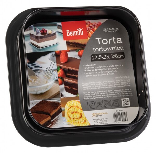 Berretti BR-8693 Szögletes csatos tortaforma 23,5 x 23,5 cm - Fekete