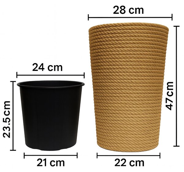 Adoni Jute flowerpot with insert, diameter 28cm, height 47cm (adoni47)
