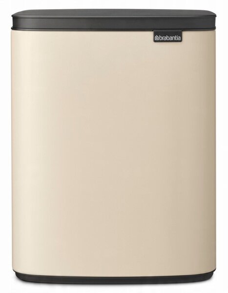 Brabantia Bo Waste Bin hulladékgyűjtő felnyitható, Soft-Close fedéllel, műanyag tartály, 12L - C méret, acél, világos bézs - 234125