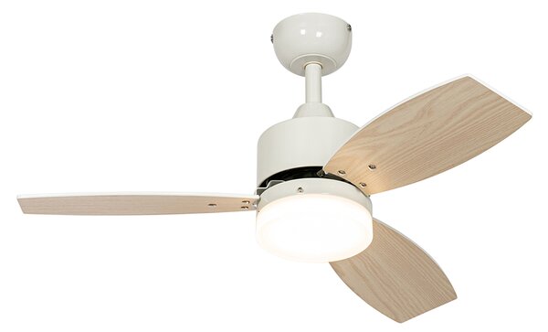 Kültéri mennyezeti ventilátor fehér fa mintával 91,3 cm LED-del, fényerőszabályzóval, távirányítóval IP44 - Toledo