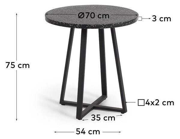 Tella fekete kerti asztal kő asztallappal, ø 70 cm - Kave Home