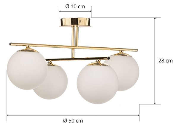 Domiluce Aurora mennyezeti világítás, arany, Ø 50 cm, 4 izzós, üveg, E14, dimmelhető, Sárgaréz / arany, Nappali / Étkező, fém