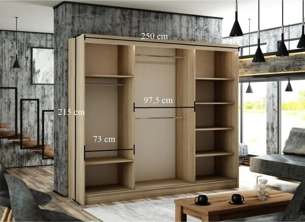 Kvalitní Šatní Skříň Velis 250 cm Bílý mat Bílá
