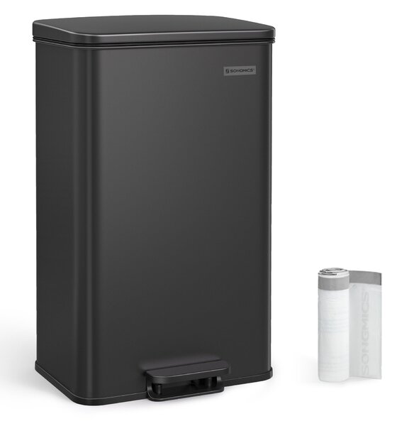 SONGMICS Konyhai szemetes 40L, nagy pedálos kuka fedéllel, 15 szemeteszsák mellékelve, fekete
