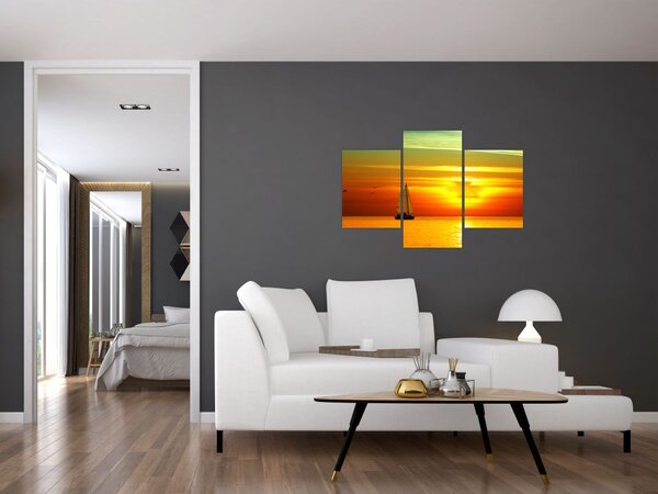 Naplemente egy jachttal képe (90x60 cm)