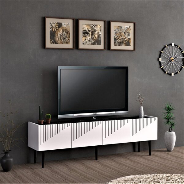 TV állvány Oppdal 154x37x45cm fehér / márvány, fekete