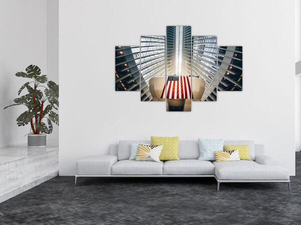 Építkezés az USA zászlóval képe (150x105 cm)