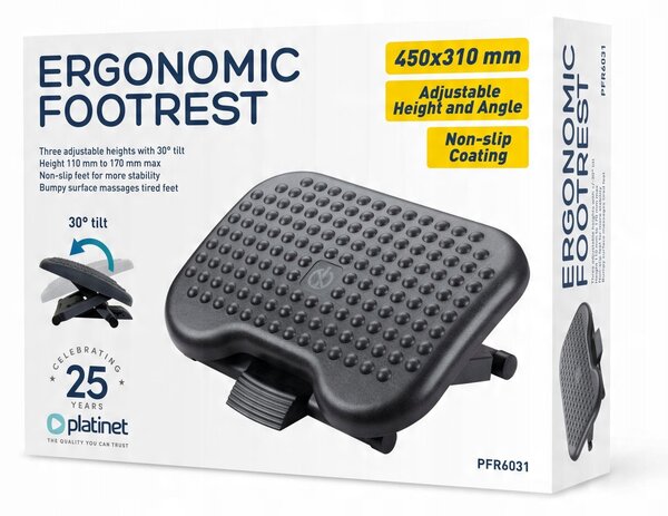 PLATINET Ergonomikus lábtartó, masszásfelülettel, 3 szintű állítási lehetőséggel, fekete