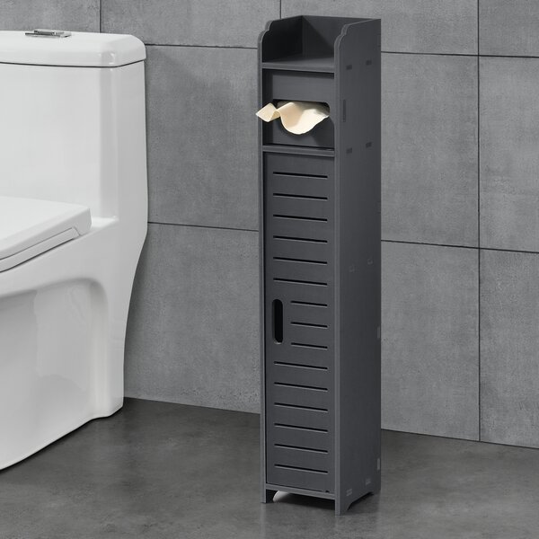 Fürdőszoba szekrény Leoben ajtós szekrény WC-papír tartóval 80 x 15 x 15 cm WPC sötétszürke