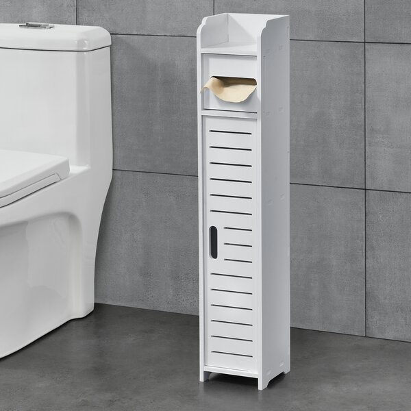 Fürdőszoba szekrény Leoben ajtós szekrény WC-papír tartóval 80 x 15 x 15 cm WPC fehér