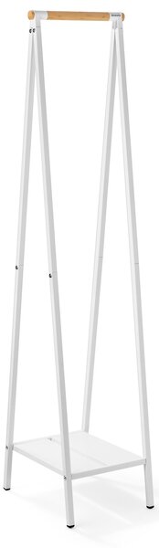 BRABANTIA Linn Clothes Rack Compact ruhatartó állvány. 340x1700x476mm kompakt méret. 1db alsó teli polc. bambusz rúd. acél váz. fehér - 229862