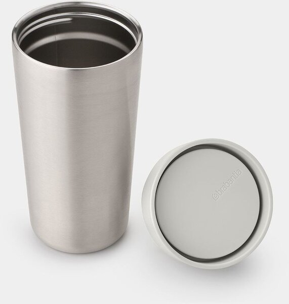 Brabantia Make&Take Insulated Flask duplafalú termoszbögre 360ml, hideg és meleg italok számára, szivárgásmentes, snap lid fedél, r.m. acél, világosszürke - 228704