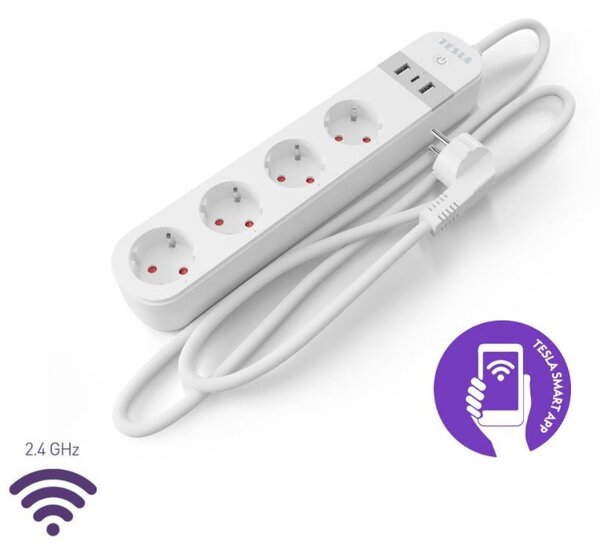 Tesla okos hosszabító 4 aljzat 2xUSBA - USB-C (TSL-SPL-SPS300)