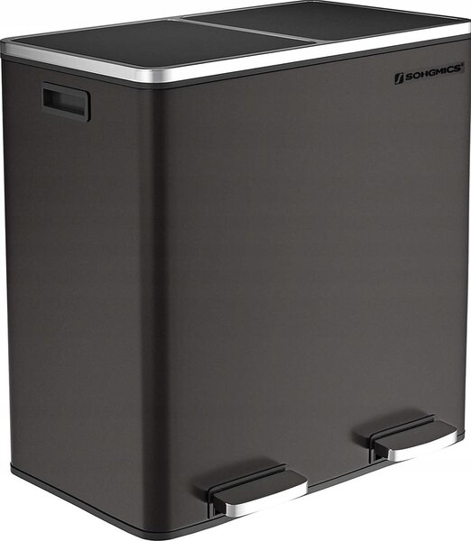 Songmics Légmentes Fém Pedálos Dupla Szemetes 2x30 L, 15 Szemeteszsákkal, Fekete