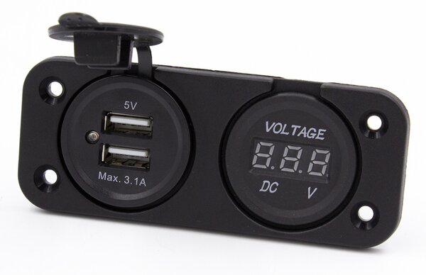 Maxspeed USB ALJZAT DUPLA VOLTMÉRŐVEL DIGITÁLIS 12/24V SZERELHETŐ (56ST2316)