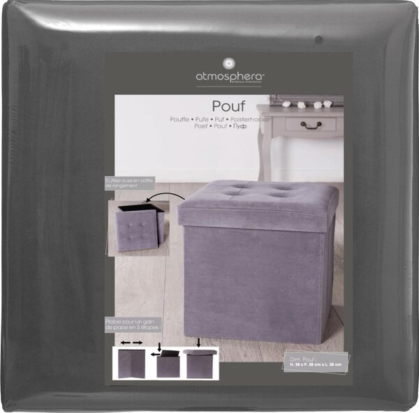 Atmosphera Adaline Grey Quilted Pouf 38x38 cm
