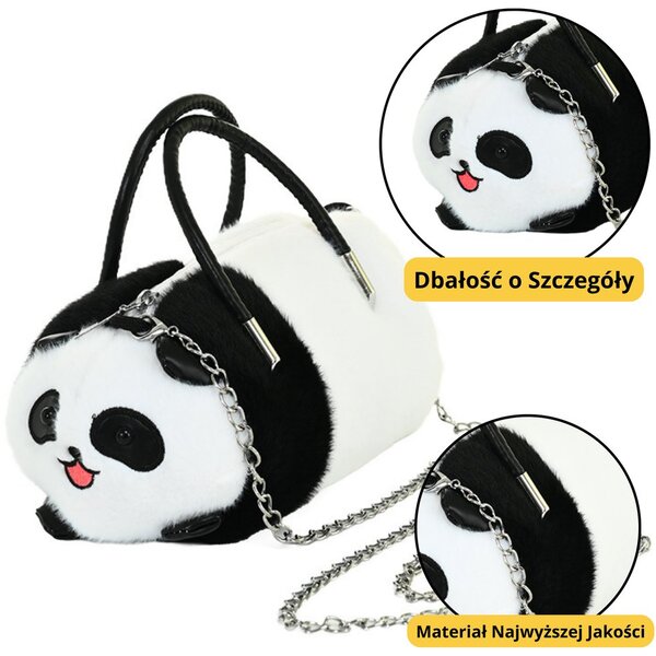 Plüss Panda Táska Fogantyú Fém Lánc Fekete Fehér 20Cm – 22441