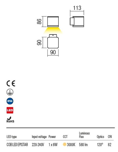 BOTA kültéri LED fali lámpa antracit IP54 6W/3000K