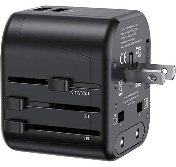 UTAZÓ TÖLTŐ 2 USB ALJZAT 12W, EU, UK, US, AU