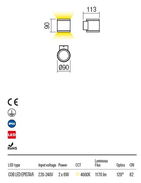 RONDO kültéri LED direkt/ indirekt lámpa antracit IP54 12W/4000K