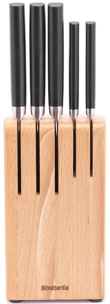 BRABANTIA Profile Slice & Dice konyhai késtartó blokk. 5db késsel. r.m. acél. bükkfa - 260483