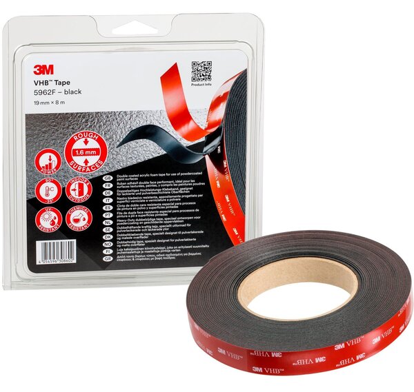 3M™ VHB™ kétoldalas, erősen ragadó akril szalag 5962F, szürke-fekete, 19 mm x 8 m