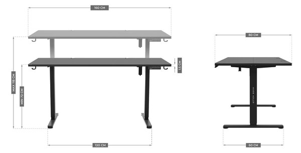 Huzaro MA-Leader 7.6 Elektromosan állítható Gamer asztal 160 x 80 x 72-118 cm - Fekete