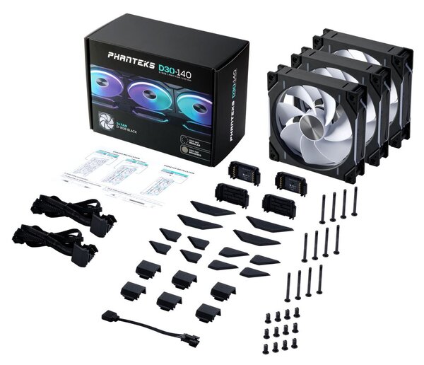 Phanteks PH-F140D30 140MM TRIPLE Reverse Black ház hűtő ventilátor fekete 3db (PH-F140D30R_DRGB_PWM_BK01_3P)