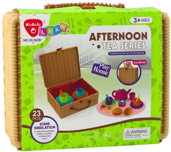 Lean Toys Teáskészlet Kosárban Csészék Tányérok Édességek 23 db