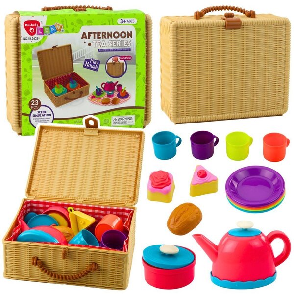 Lean Toys Teáskészlet Kosárban Csészék Tányérok Édességek 23 db