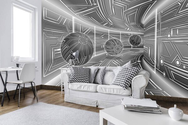 Fotótapéta - 3D szürke alagút gömbökkel (152,5x104 cm)