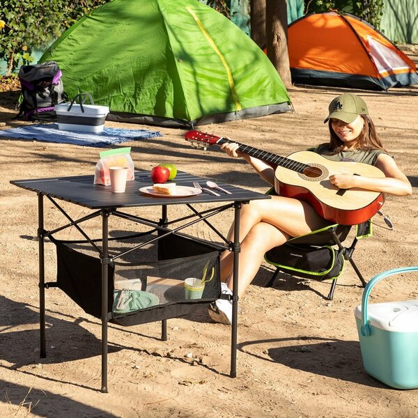 Mesa De Camping Plegable Con Cesta Y Funda Poliéster 70 X 70 Cm ["na"] - Innovagoods. Negro