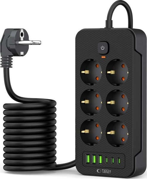 Túlfeszültségvédő Tech-Protect PC6X6, 6 aljzat, 240V + 3xUSB-A, 3xUSB-C