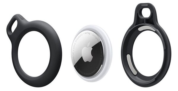 Szilikon védőtok és rögzítő kulcstartó Apple AirTag nyomkövetőhöz - Rough Chain - fekete (ECO csomagolás)