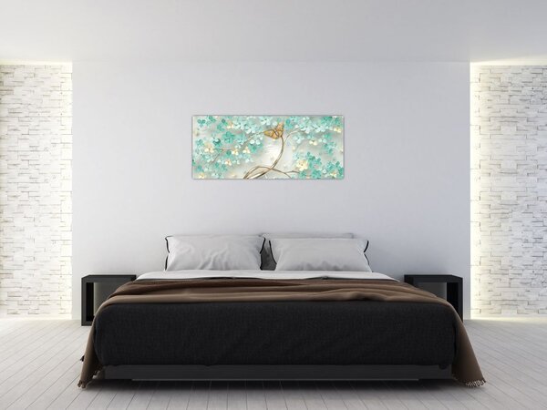 Virágok pillangóval képe (120x50 cm)