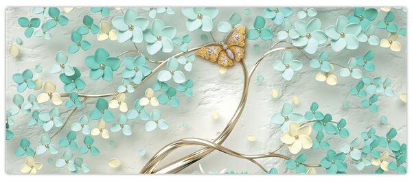 Virágok pillangóval képe (120x50 cm)