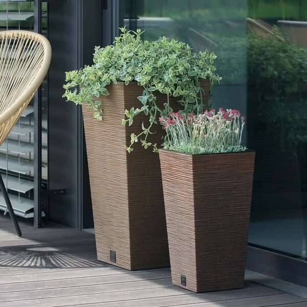 Virágcserép belső cseréppel Magas Dekoratív Edény, Prosperplast, ECO Wood Furu Square, DFSH300W, Naturo, 55 cm